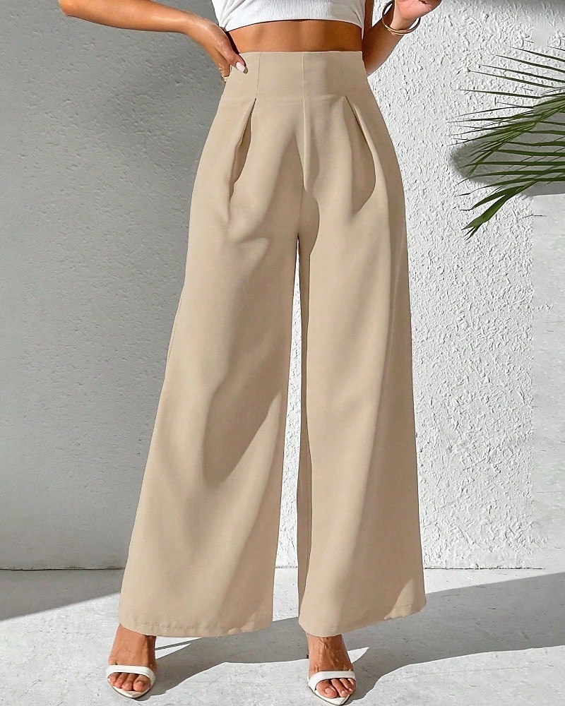 Femmes Slacks Pantalon palazzo Mode Streetwear Longueur complète Naturel Uni Taille Élastique Extérieur Confortable Fête Week-end Abricot Noir Blanche Beige Automne Coupe régulière de 2025 ? $17.99 –P1
