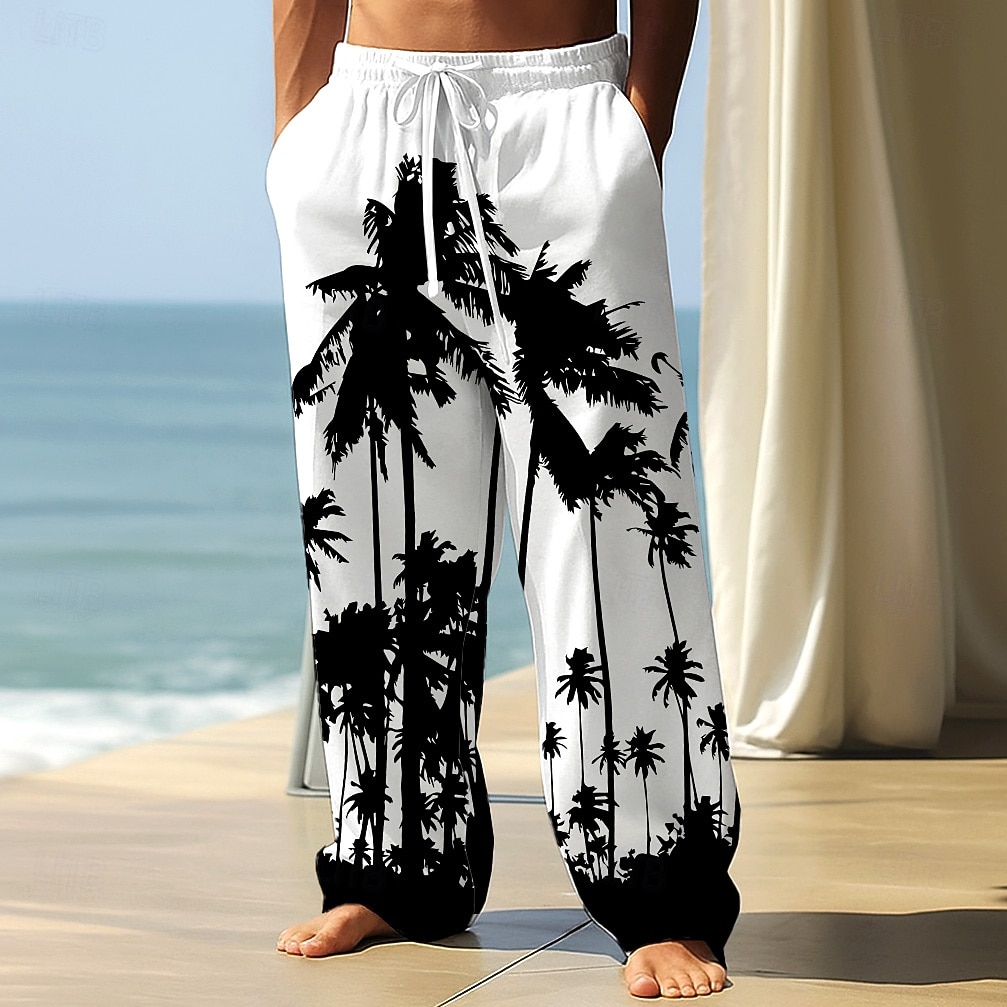Men's Coconut Tree Tropical Plants Trousers Baggy Pants Casual Pants Mid Waist Hawaiian Vacation Holiday Beach Wear Drawstring Elastic Waist Wide Leg Summer Spring 3D Print Black Blue Green 2026 - $29.99 –P1