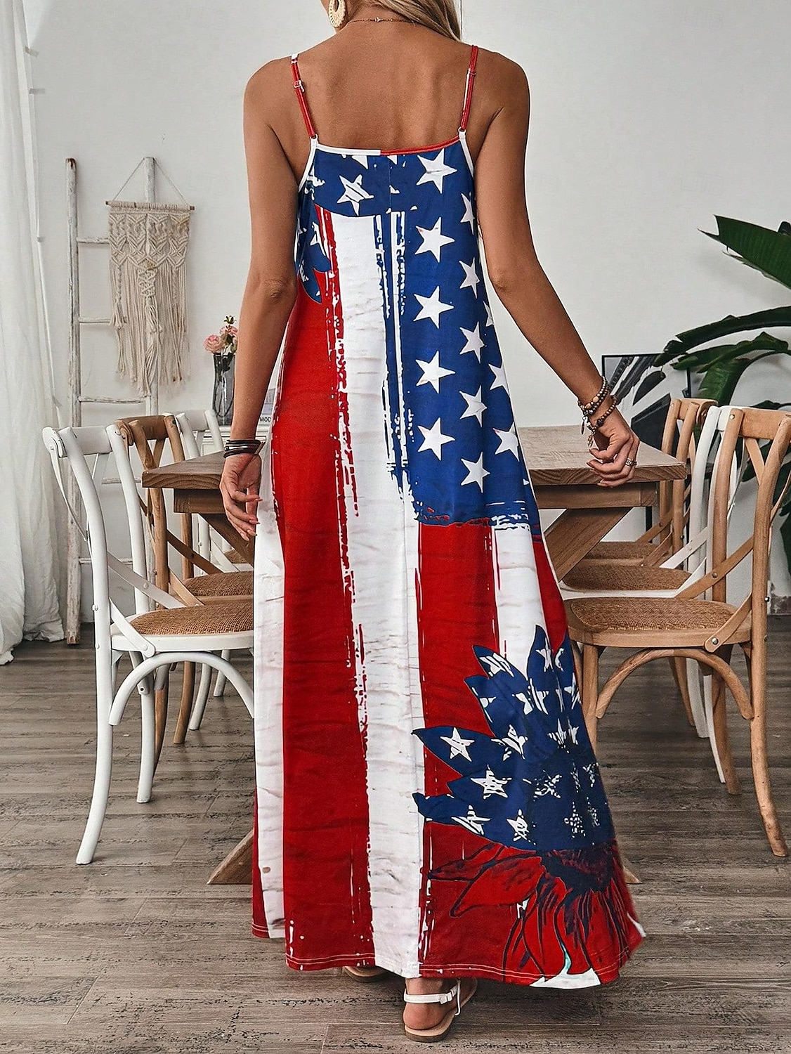 Independence Day Women's Patriotic Fourth of July Maxi Dress A Line Dress Slip Dress Vacation Casual Outdoor Going out Regular Fit Graphic American Flag Sleeveless V Neck Spaghetti Strap Blue 2025 - $27.99 –P2