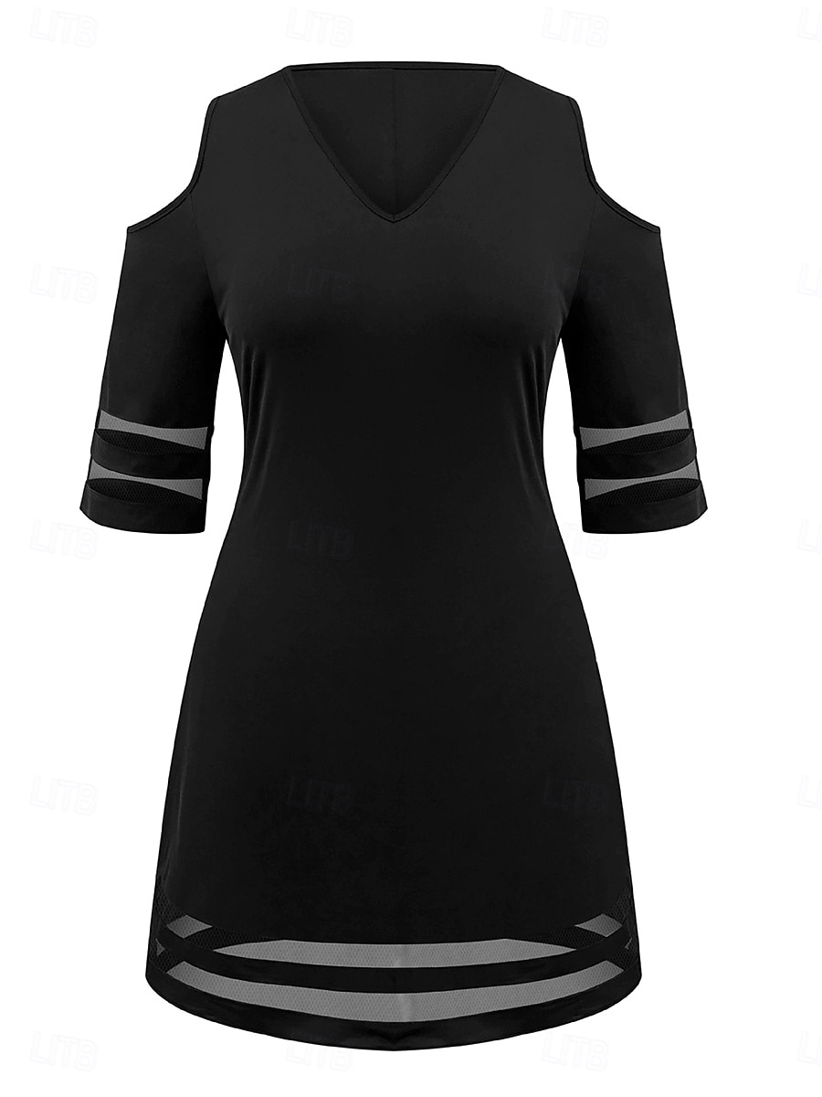 Damen Midikleid Shiftkleid Sommerkleid Lässig Kalter Schulter-Ärmel Ausgestellter Ärmel Normale Passform Einfarbig Einfach Ärmellos Rundhalsausschnitt Schwarz Sommer Frühling 2025 - $32.99 –P2
