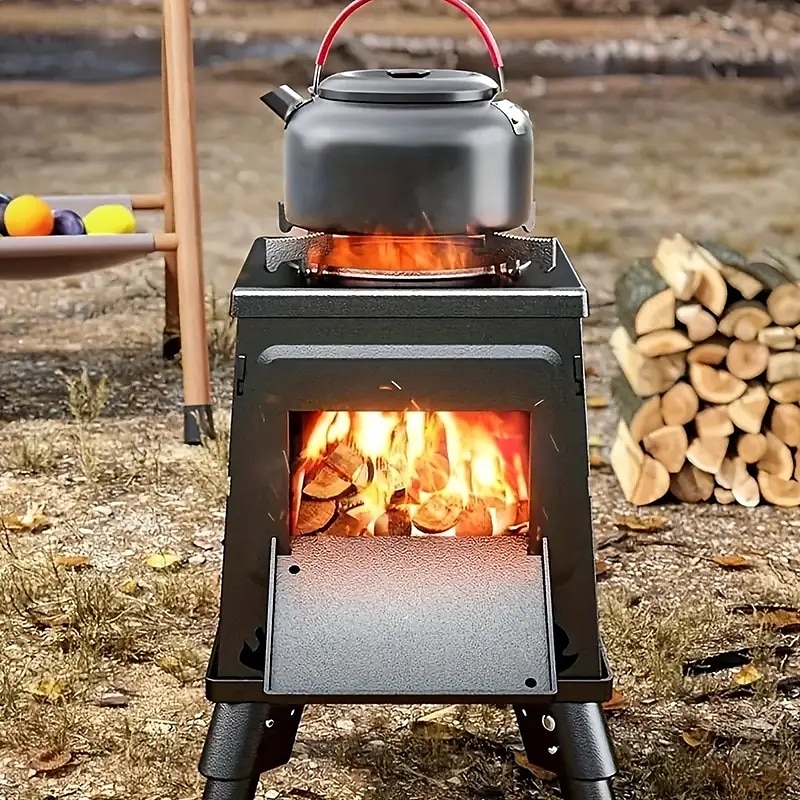 1 kpl puugrilli retkikeitin ulkopiknikgrilli matka kannettava valurautainen puuhella musta 2025 - $116.99 –P1