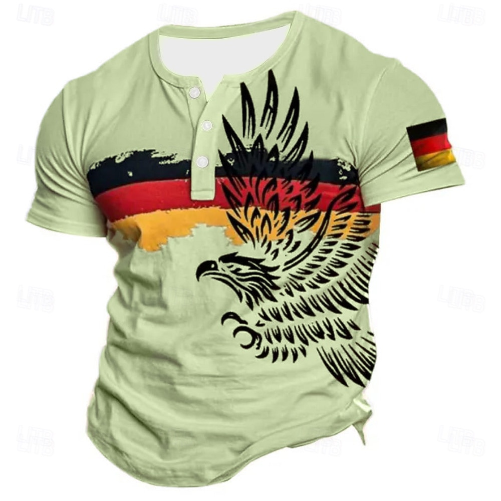 رجالي علم إيجال GERMANY تي شيرت قميص هينلي كم قصير مصمم عتيق / معتق كاجوال فضفاض مناسب للبس اليومي شارع الصيف الربيع كل الفصول زهري فاتح أبيض أصفر فاتح أخضر رمادي خفيف هينلي تي شيرت هنلي 2026 - $24.99 –P7