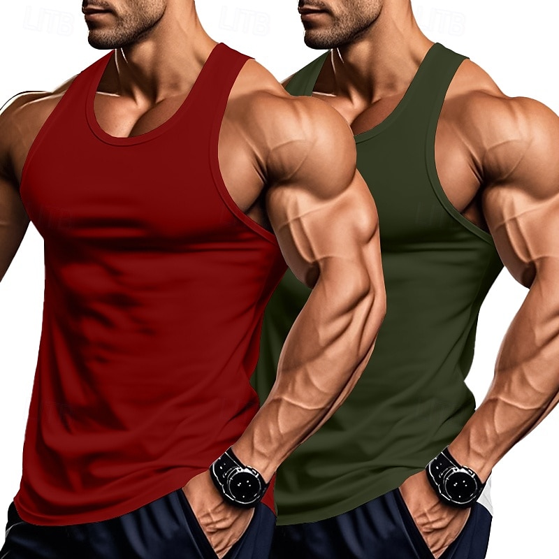 Herren Tank Top Weste Unterhemd Ärmelloses Shirt Ärmellos Rundhalsausschnitt Sommer Einfarbig Einfach Mode Klassisch Bequem 2 Packungen Straße Lässig Sport Blau+Hellblau Weiß + Weiß Grau+Weiß Top 2025 - $15.49 –P12