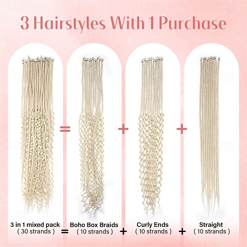 30 Inch 30 Strands SE Dreadlock Extensions3 In 1 Mixed Synthetic Dreads Extensions613 Blonde Curly&Straight&Boho Single Ended Dreads Extensions Hippie Style Dreadlock for Women 2025 - $52.99 –P5