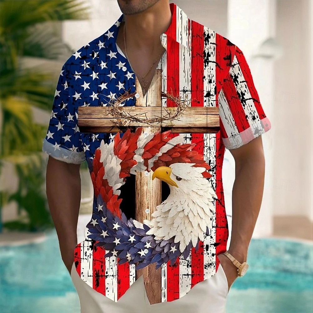 Independence Day Men's American US Flag Eagle Patriotic Shirt Summer Shirt Button Up Shirt Short Sleeve Fashion Casual Holiday Summer Spring Turndown 3D Print Collared Shirts Front One Pocket Blue 2025 - $23.99 –P1