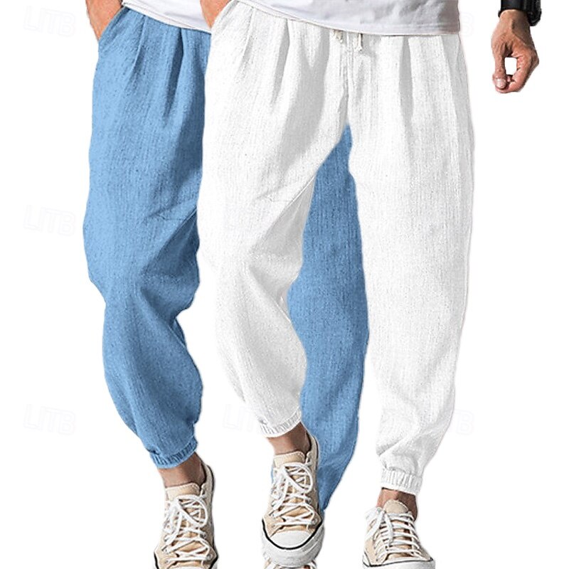 Męskie Uprawiający jogging Lniane spodnie Spodnie Letnie spodnie Luźne spodnie Ściągana na sznurek Elastyczny pas Opakowanie zbiorcze Równina Komfort Oddychający Pełna długość Na zewnątrz Codzienny 2026 - $29.99 –P9