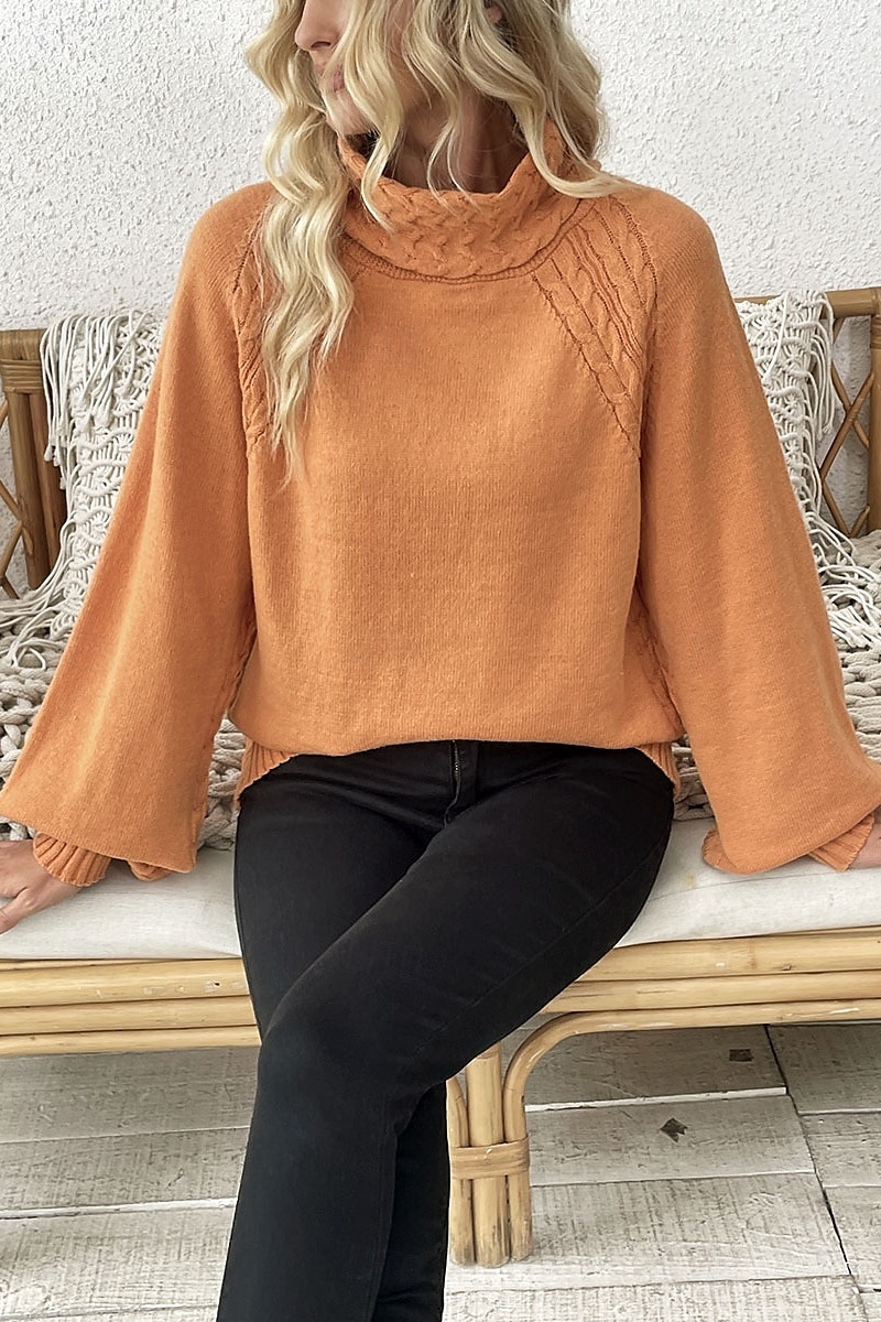 Dam Tröja Elegant Ledigt Mjukt Ren färg Ribbad Polokrage Stickat Långärmad Vanliga toppar Sticka Utomhus Dagligen Helgen Orange Höst Vinter 2025 - $37.99 –P1