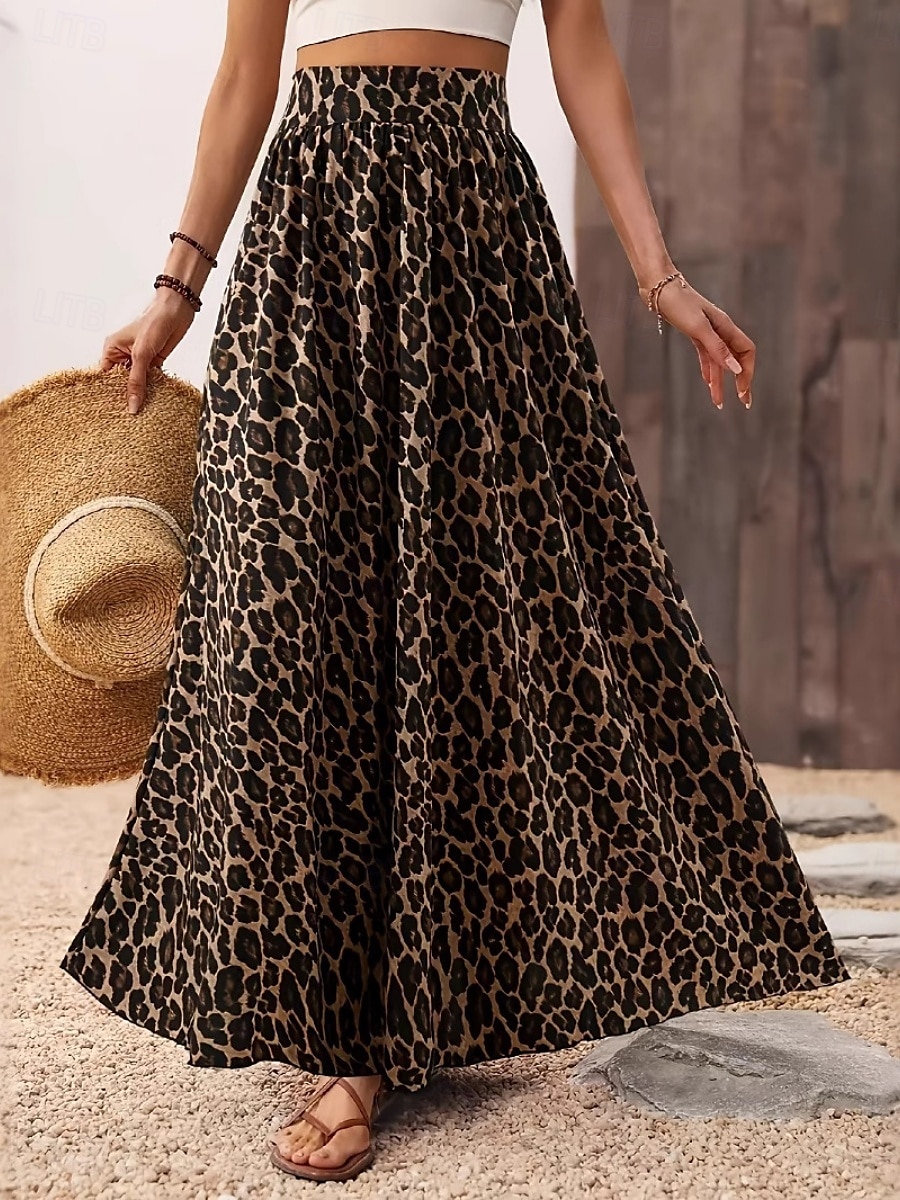 Dam Kjol A-linje Mode Ledigt Maxi Hög midja Kjolar Leopard Mönster Microelastisk Gata Dagligen Leopard Sommar Polyester 2025 - $27.99 –P1