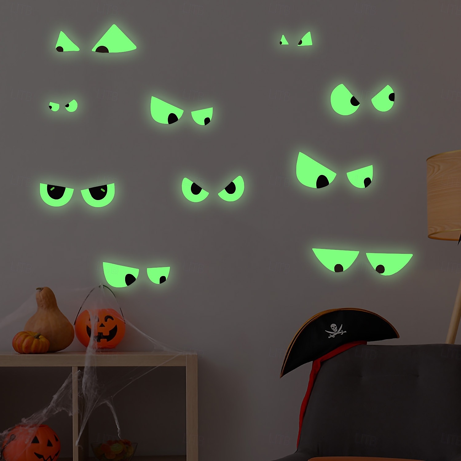 Halloween Glow in the Dark Wall Stickers, 10 Pairs Scary Eyes Fluorescent Face Decals for Day of the Dead Scene Decorations, Luminous Halloween Party Wall Decor 2025 - $7.99 –P6
