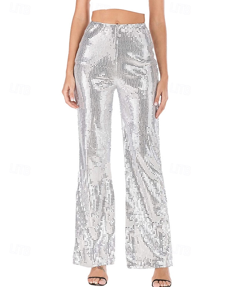 Per donna Gamba larga Moda Streetwear Lunghezza intera Naturale Semplice Paillettes Elastico in vita Comodo All'aperto Confortevole All'aperto Vacanza Feste Argento Nero Rosso Autunno Vestibilit del 2025 a $22.99 –P2