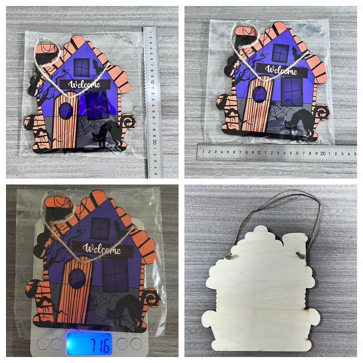 Деревянная вешалка на дверь с надписью «Добро пожаловать на Хэллоуин», фиолетовая вывеска с изображением дома с привидениями и кошки, жуткий венок на входную дверь для декора на Хэллоуин 2025 - $9.99 –P1