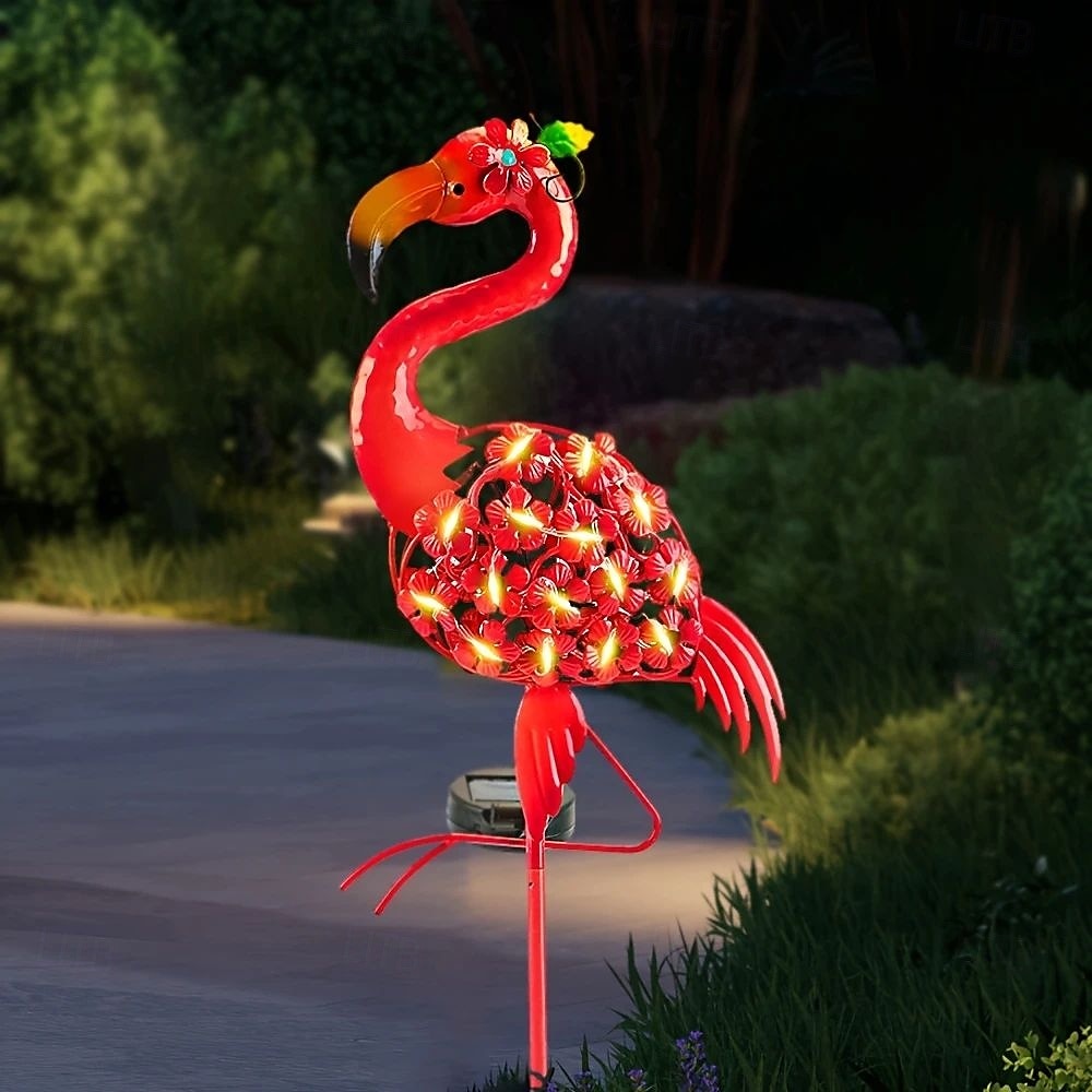 Lampă solară de grădină cu LED-uri, tip flamingo, impermeabilă IP65, cu formă de statuie metalică flamingo, decorațiuni de grădină în aer liber pentru nuntă, peluză, iaz, grădină, iluminat peisagistic 2025 - $27.99 –P6