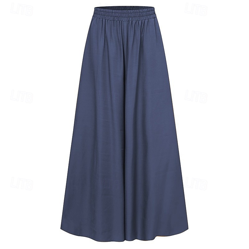 Per donna Gamba larga Pantaloni Eleganti Streetwear Casual Lunghezza intera Naturale Semplice Elastico in vita Comodo All'aperto All'aperto Abbigliamento casual alla moda Cammello Nero Blu Autunno del 2025 a $16.99 –P5