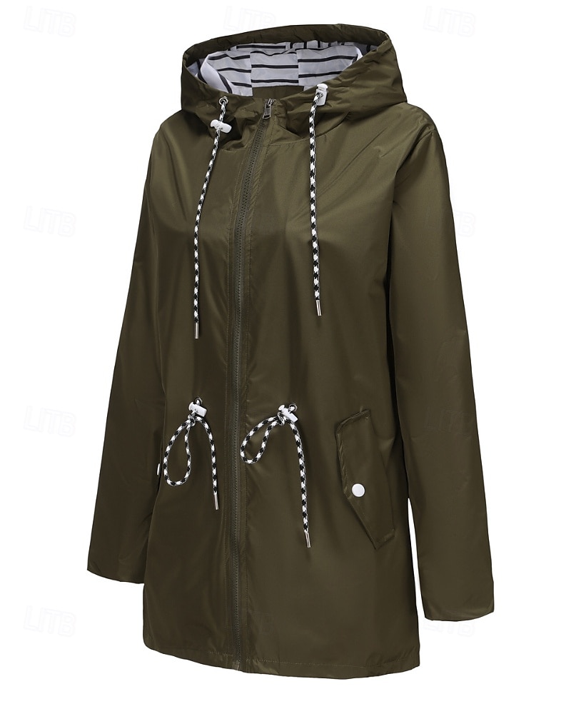 Women's Trench Coat Warm Comfortable Zipper Pocket Fashion Outdoor Plain Holiday Going out Zipper Regular Hooded Regular Fit Long Sleeve Outerwear Black Red Green Fall Winter 2025 - $31.99 –P9