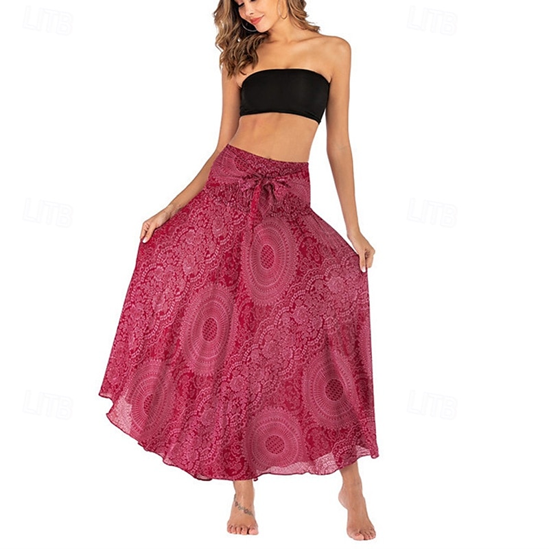 Pentru femei Fustă Linie A Leagăn Casual Boho Maxi Talie Înaltă Fuste Floral Imprimeu Micro-elastic Vacanță Concediu Negru Albastru piscină Portocaliu Verde Vară Poliester 2025 - $20.99 –P7
