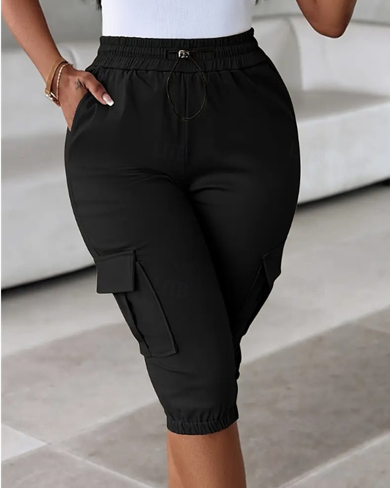 Dam Cargo-shorts Capribyxor Mode Streetwear Vadlängd Naturlig Solid färg Ficka Elastisk midja Bekväm Microelastisk Sport & Utomhus Dagliga kläder Vin Svart Rodnande Rosa Armégrön Sommar Vår Normal 2025 - $26.99 –P16