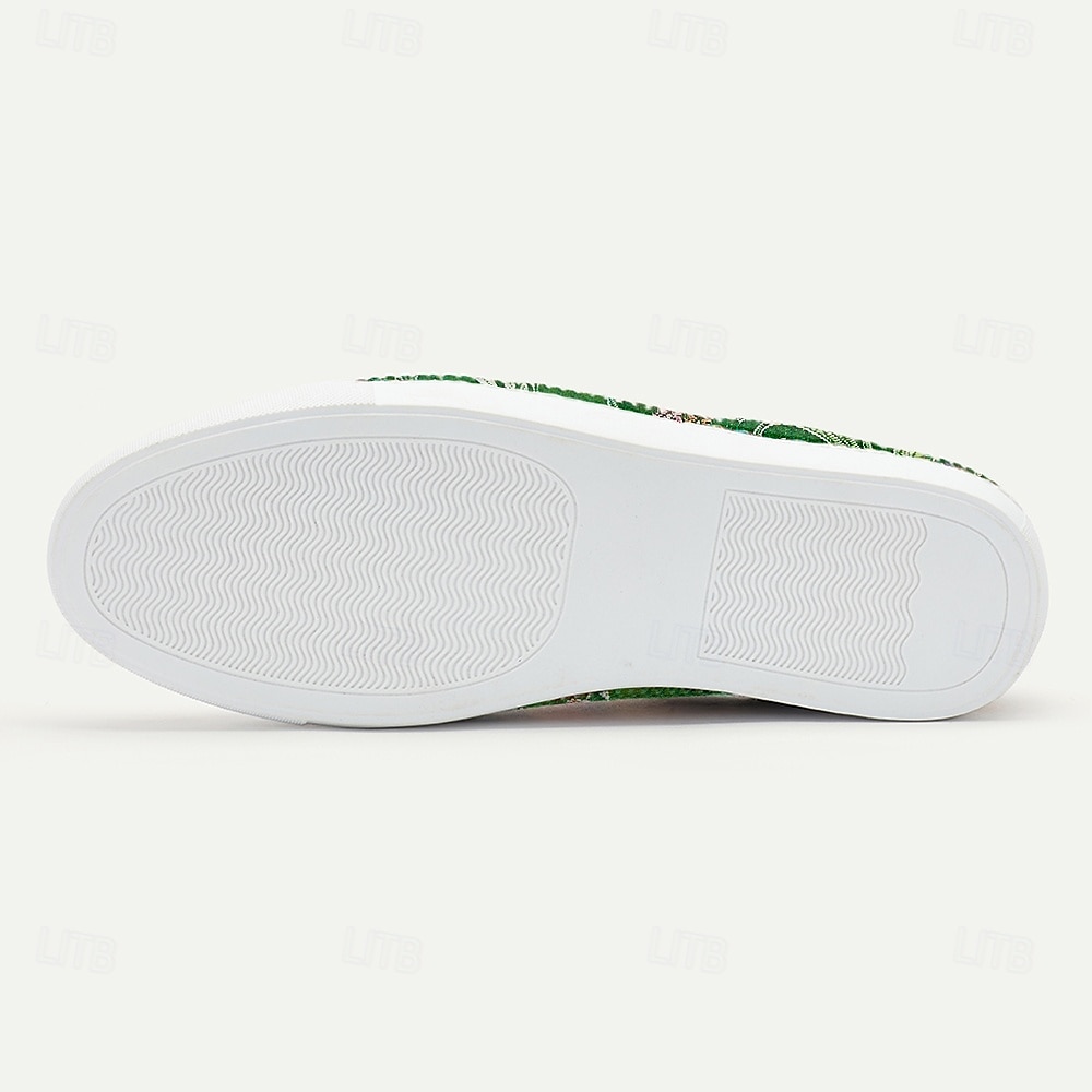 Men's Green Jacquard Fabric Sneakers Comfortable Low-Top Shoes with Floral Pattern Suitable for Casual Walking Daily Wear and Creative Outfits 2025 - $42.99 –P6