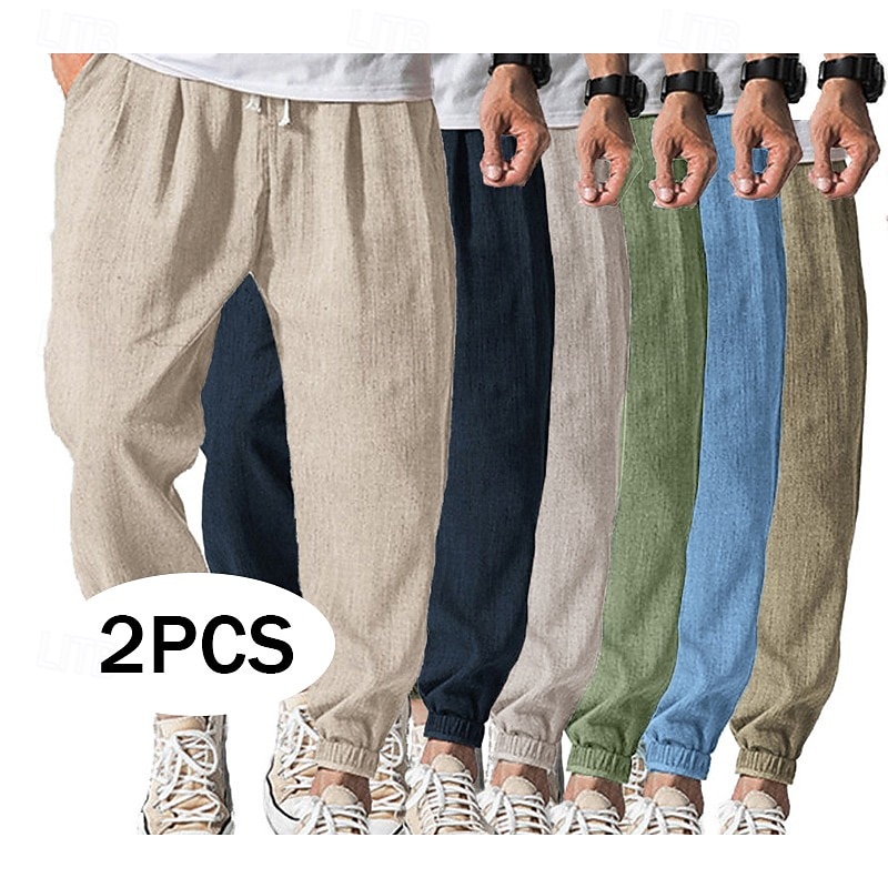 Męskie Uprawiający jogging Lniane spodnie Spodnie Letnie spodnie Luźne spodnie Ściągana na sznurek Elastyczny pas Opakowanie zbiorcze Równina Komfort Oddychający Pełna długość Na zewnątrz Codzienny 2026 - $29.99 –P5