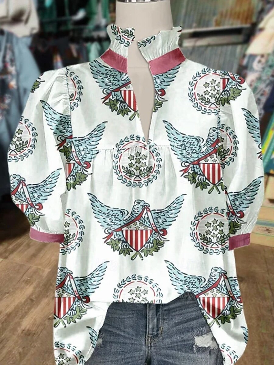 Women's Shirt Floral Stylish Modern Half Sleeve V Neck Regular Tops Daily Holiday Print White Blue Green Khaki Summer 2025 - $26.99 –P3