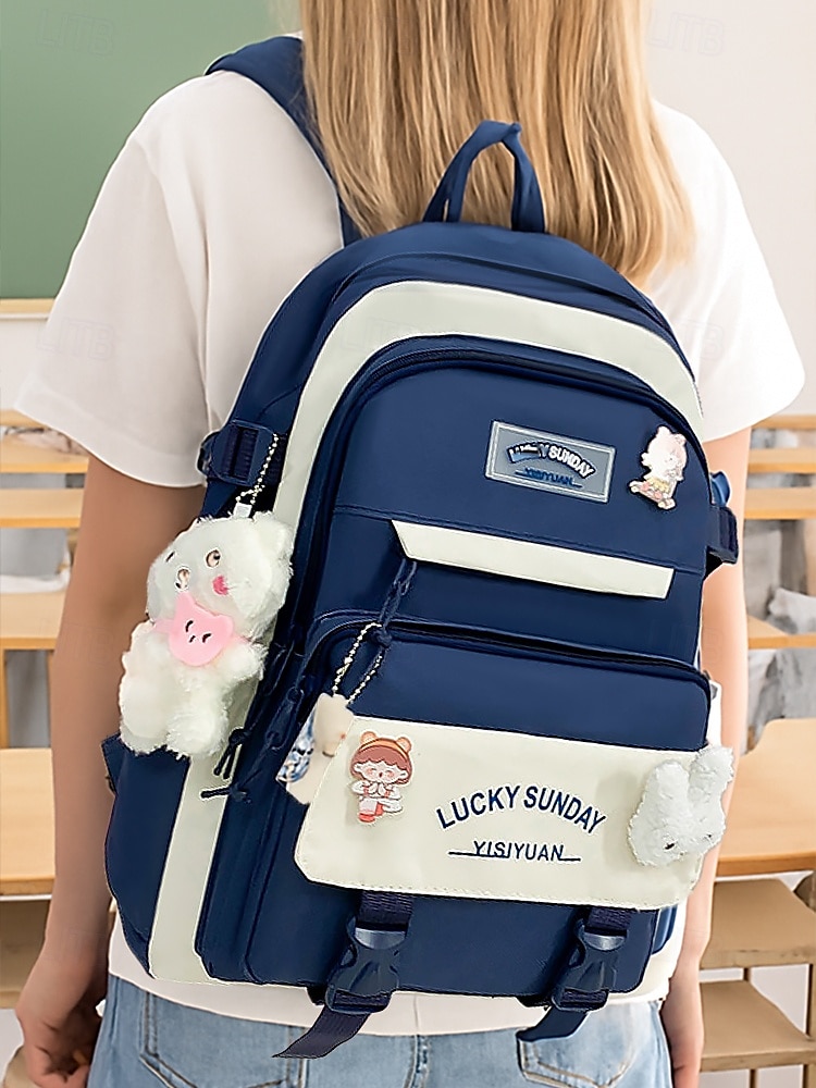 5-i-1 skolryggsäcksset med plyschberlocker, lätt nylon, kawaii-stil, för flickor och tonåringar, perfekt för skolan och dagligt bruk 2025 - $26.99 –P1