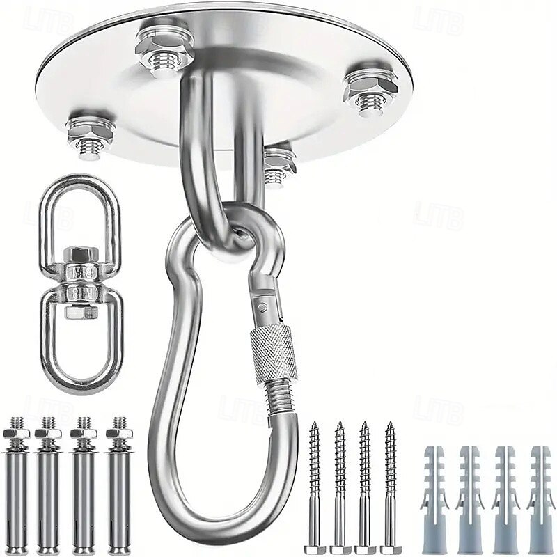 Cabide de balanço de trabalho de 6 peças - gancho de aço inoxidável para suporte de teto, kit de ferragens para balanço, rede, ioga, saco de areia, várias academias internas e externas de 2025 por $21.99 –P3