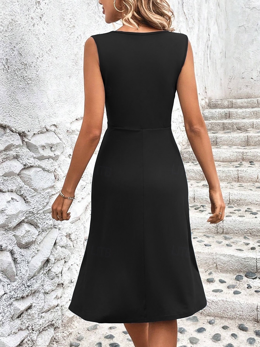 Femmes Robe Midi Robe trapèze Robe d'été Occasionnel Quotidien Coupe régulière Uni Sans manches Col en V Noir Vin Gris Été de 2025 ? $24.99 –P9