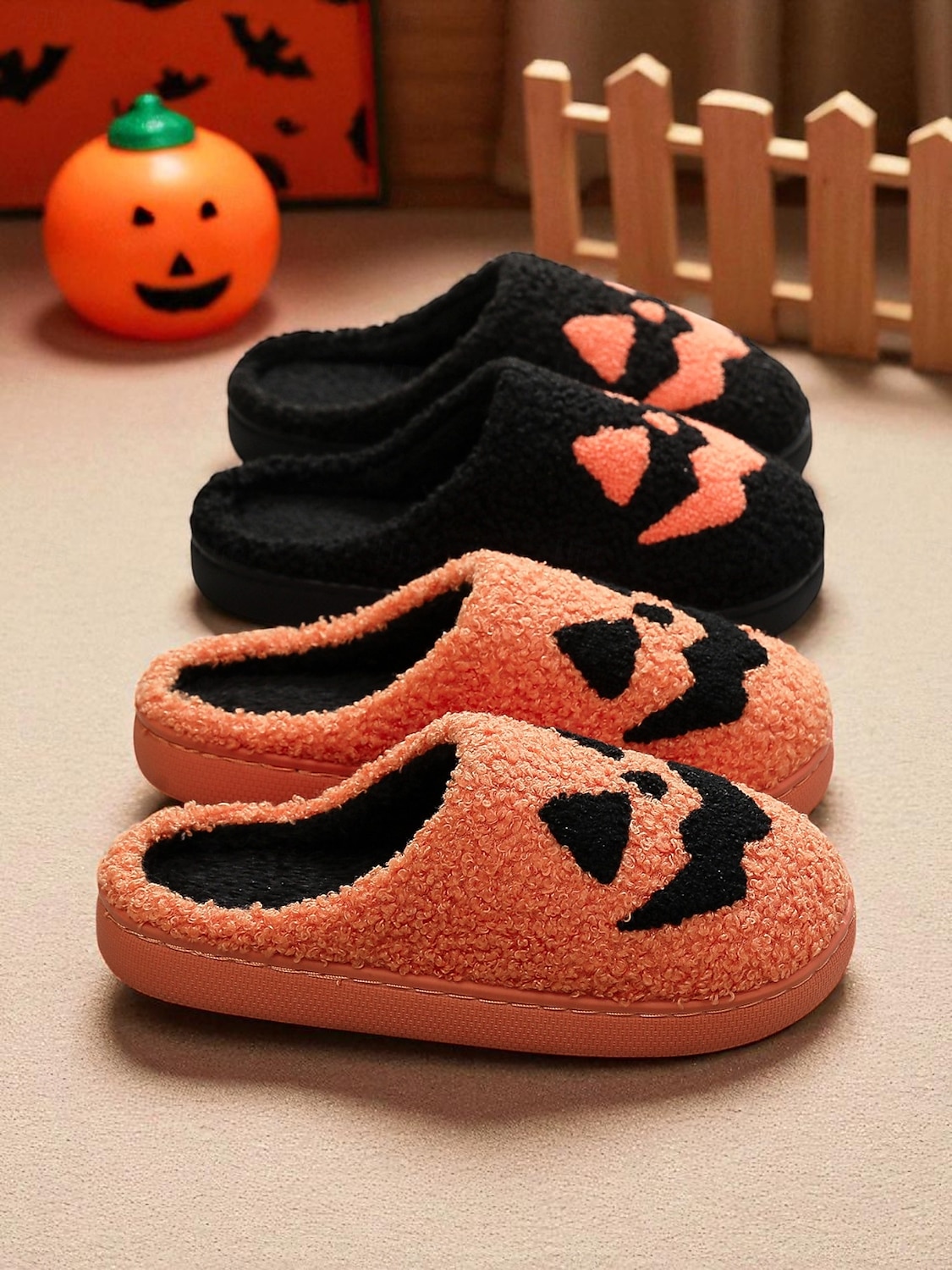 Women's Halloween Pumpkin Face Slippers - Cozy Orange Plush Indoor Shoes with Jack-O'-Lantern Design for Fall Nights,Costume Parties & Gifts 2025 - $14.99 –P2