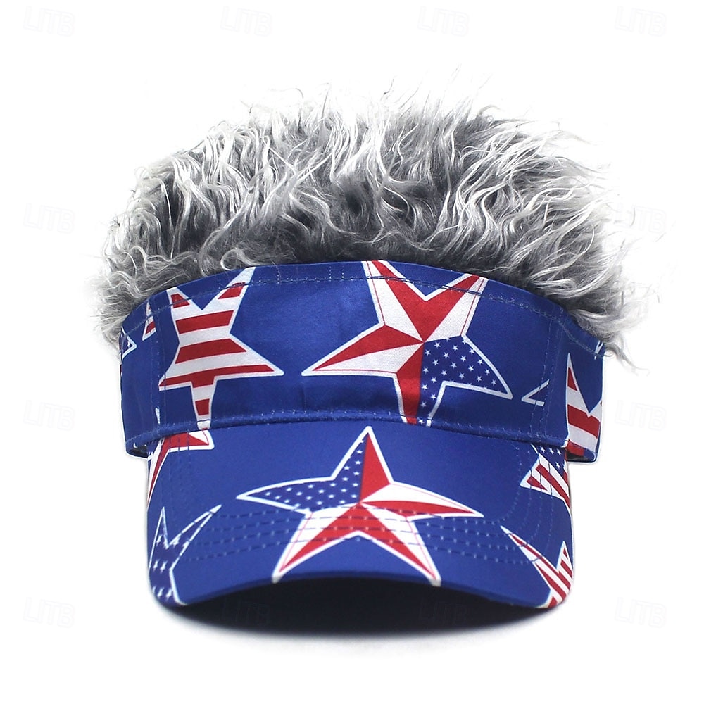 Voor heren Vizierhoed met puntige pruiken Nep haar vizier Pruik Heren Zonnehoed Baseballpet pruik hoed Koffie Grijs Mix van polyester / katoen Afdrukken Modieus Casual Dagelijks Independence Day 2025 - AU $15.99 –P6