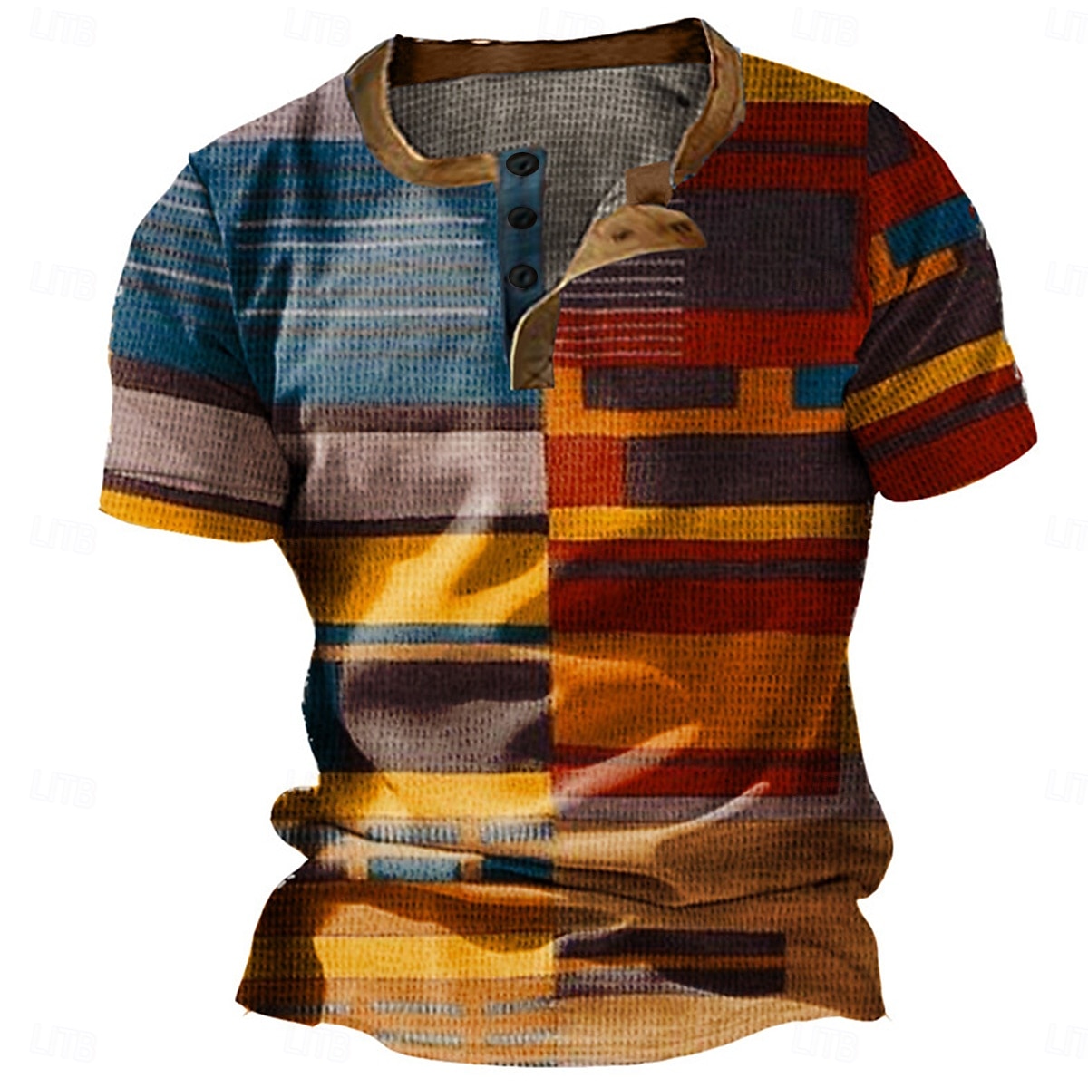 Herren Graphic Farbblock Waffel-Henley-Hemd Kurzarm 3D-Druck Modisch Designer Basic Outdoor Täglich Sommer Gelb Blau Orange Braun Henley Henley T-Shirt 2025 - $20.99 –P3