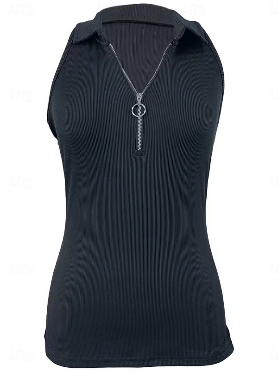 Pentru femei Camisole Tank Top Culoare solidă Modern Casual Fără manșon Guler Cămașă Topuri obișnuite Zilnic Fermoar Negru Roșu Vin Albastru piscină Maro Trifoi Vară 2025 - $15.99 –P2