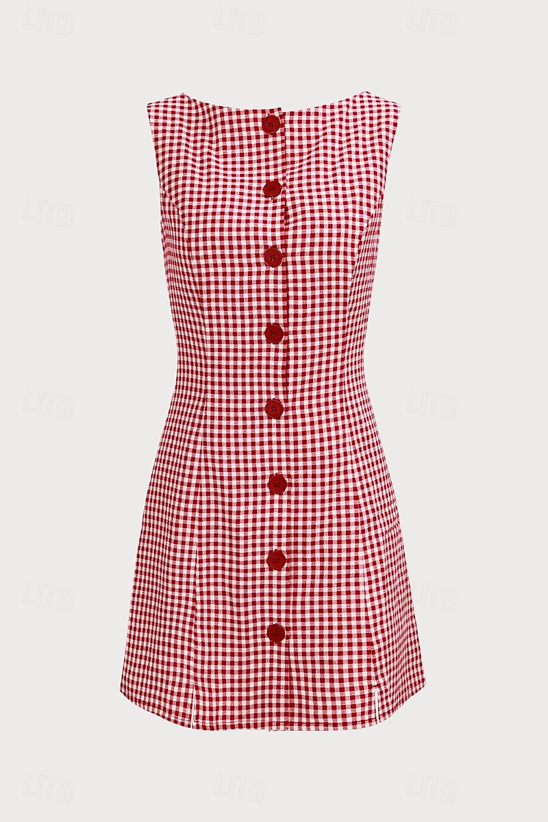 Retro 50. léta 60. léta Mini Šaty Bez rukávů Tlačítko dolů Vzor gingham Dámské Karneval Dovolená Běžné / Denní Piknik Dospělí Šaty Léto 2025 - $32.99 –P1
