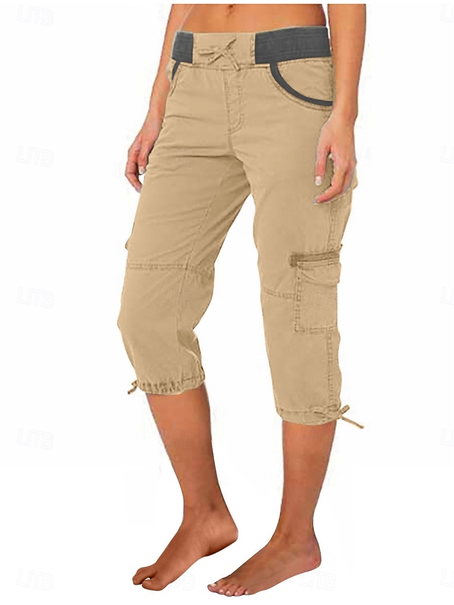 Dam Militärbyxor Semester Mode Streetwear Vadlängd Hög midja Slät Ficka Bekväm Mjuk Microelastisk Utomhus Gata Gul-Brun Svart Vit Orange Sommar Normal 2025 - $29.99 –P10