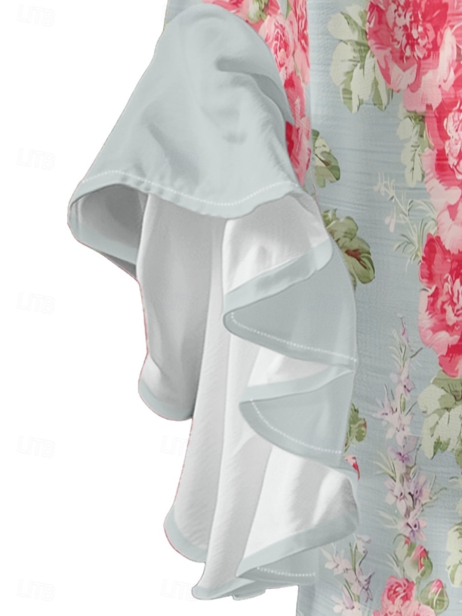 Γυναικεία Μπλούζα Φλοράλ Στυλάτο Μοντέρνα 3/4 Μήκος Μανικιού Λαιμόκοψη V Κανονικά μπλουζάκια Καθημερινά Αργίες Με Βολάν Στάμπα Μαύρο Θαλασσί Πράσινο του τριφυλλιού Σομόν Καλοκαίρι 2025 - $26.99 –P9