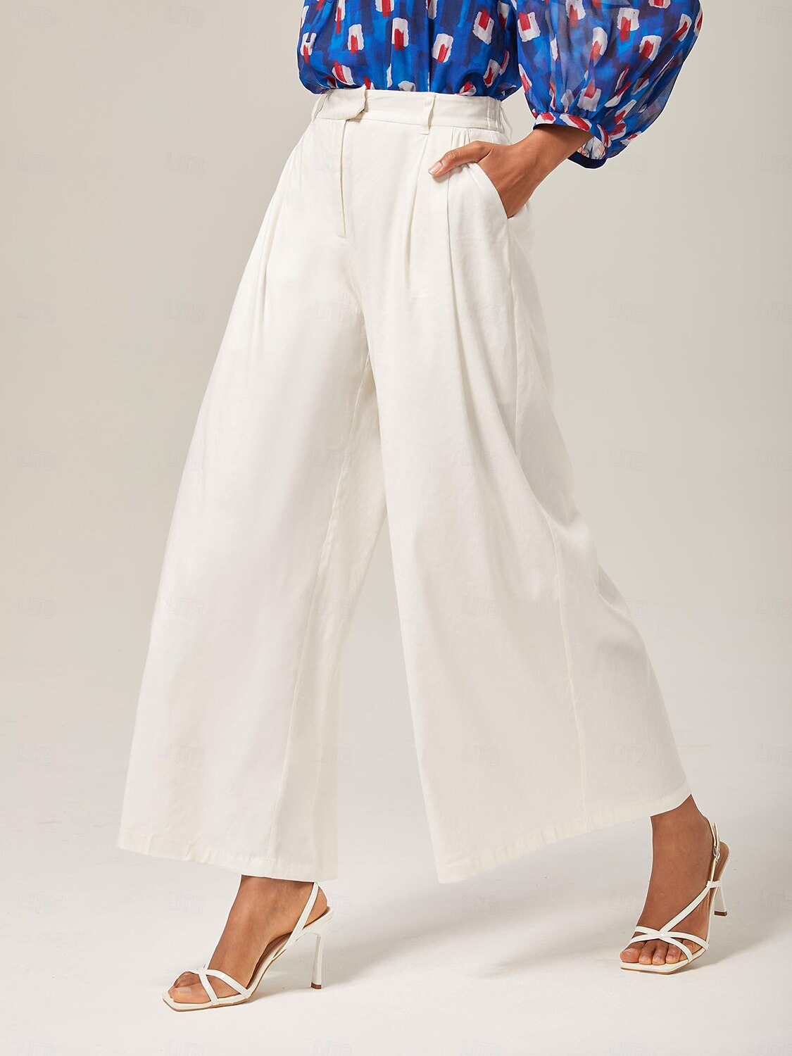pantaloni a gamba larga in lino traspirante bianco sporco del 2025 a $78.99 –P1