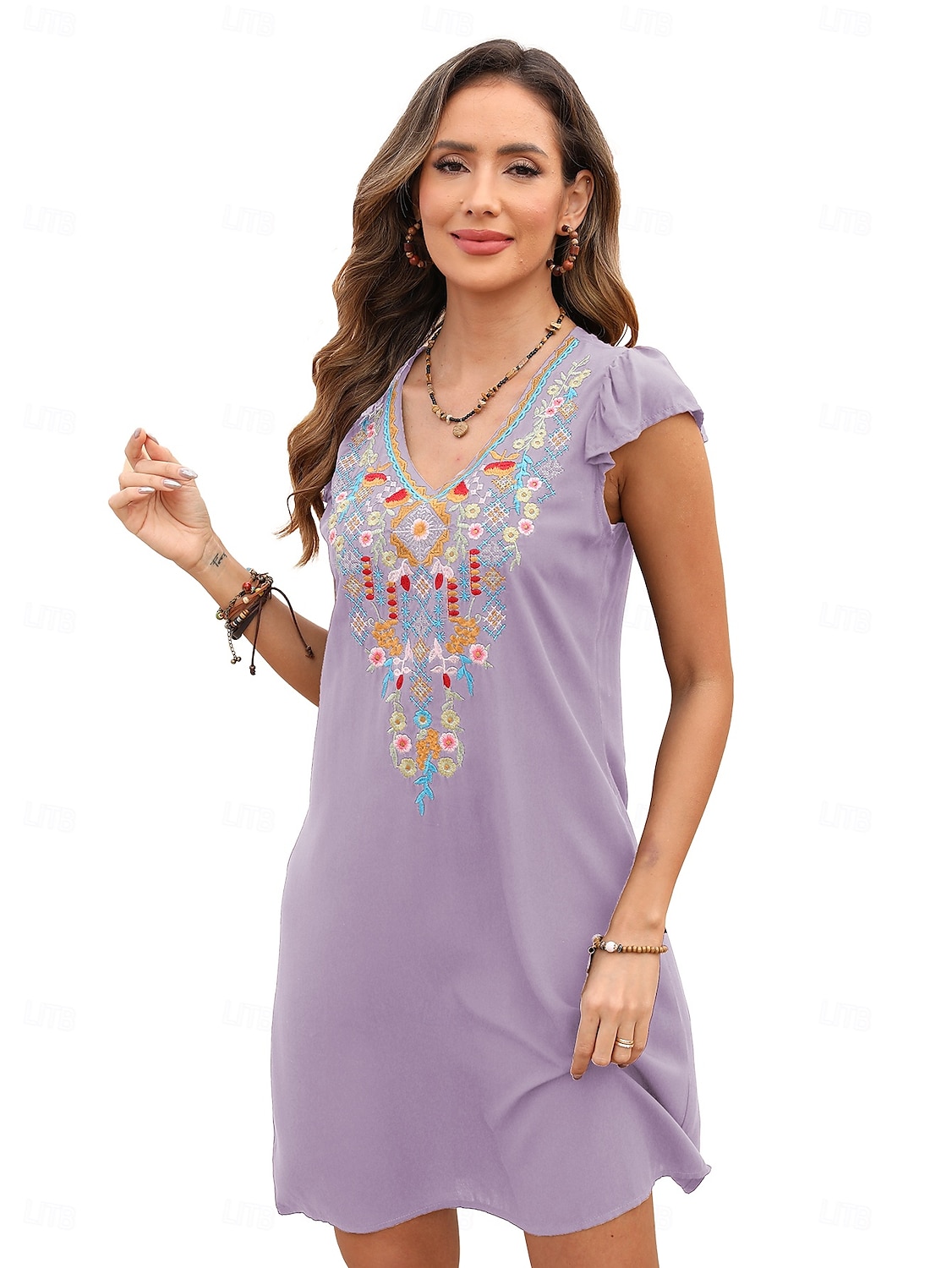 Pentru femei Rochie Mini Rochie casual Modă Modern Rochie eleganta Beretă Nuntă Zilnic Dată Fit regulat Floral Broderie Fără manșon În V Negru Roșu-aprins Mov Vară 2025 - $27.99 –P4