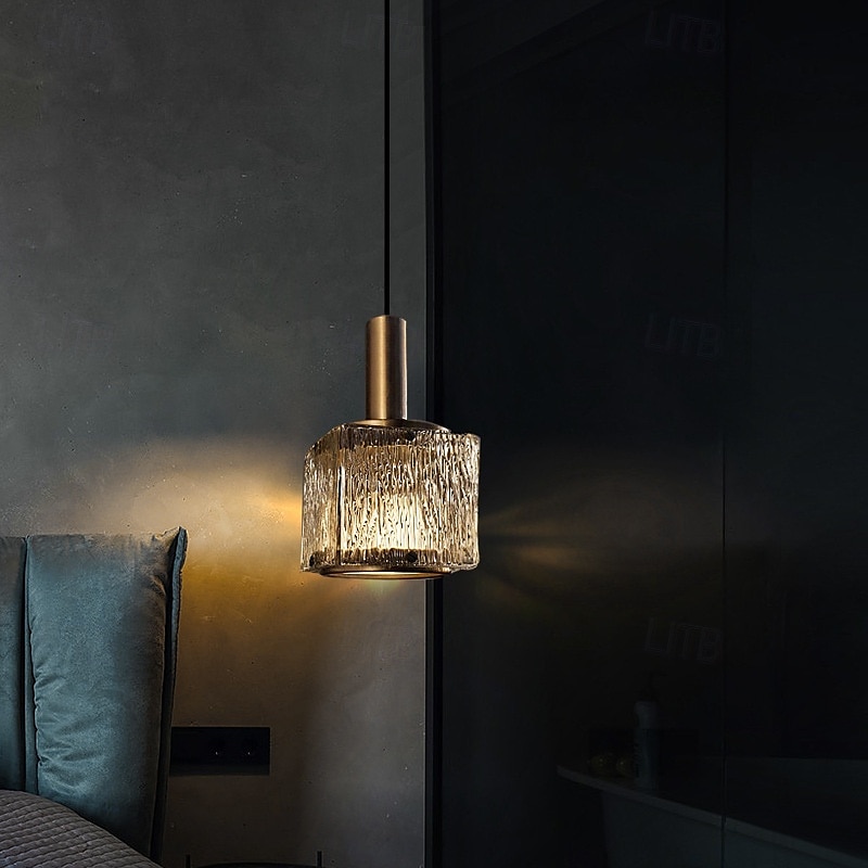 Lampe suspendue en verre rayé nordique, tête de lampe en laiton, tête de lampe en laiton, lampes suspendues à tête unique avec lustre en cuivre de style postmoderne pour restaurant, salon, passerelle de 2025 ? $229.99 –P2