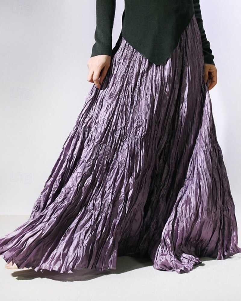 Femmes Jupe Évasé Mode Maxi Taille Basse Jupes Uni Froncé Micro-Élastique Rue Sortir Violet Noir Rose Crème Automne Polyester de 2025 ? $20.99 –P20