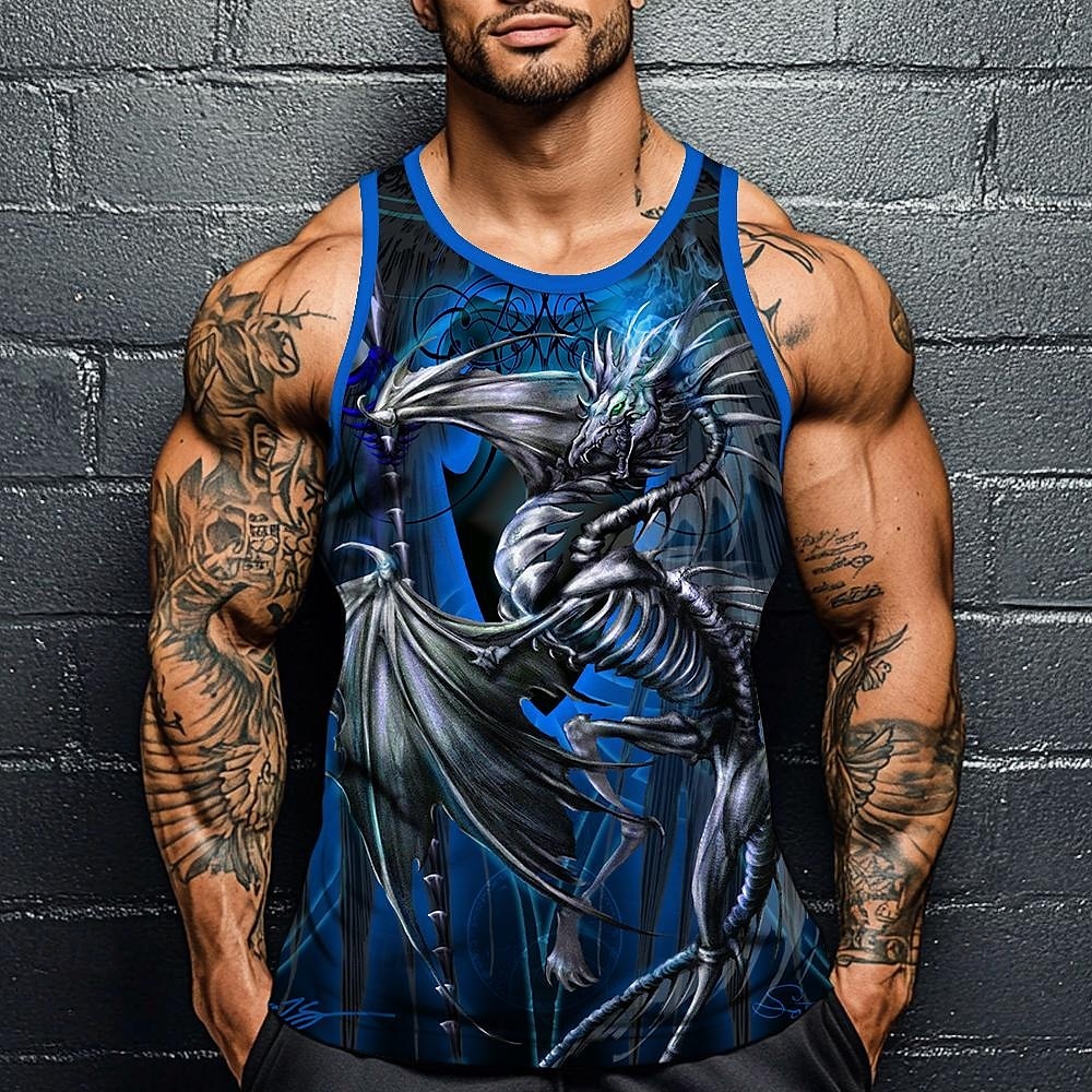 Herren Drache Weste Unterhemd Ärmellos T-Shirt 3D-Druck Rundhalsausschnitt Hemd Mode Übertrieben Straße Lässig Täglich Rote Blau Purpur Sommer Frühling Bekleidung S M L XL XXL XXXL 2025 - $15.99 –P6