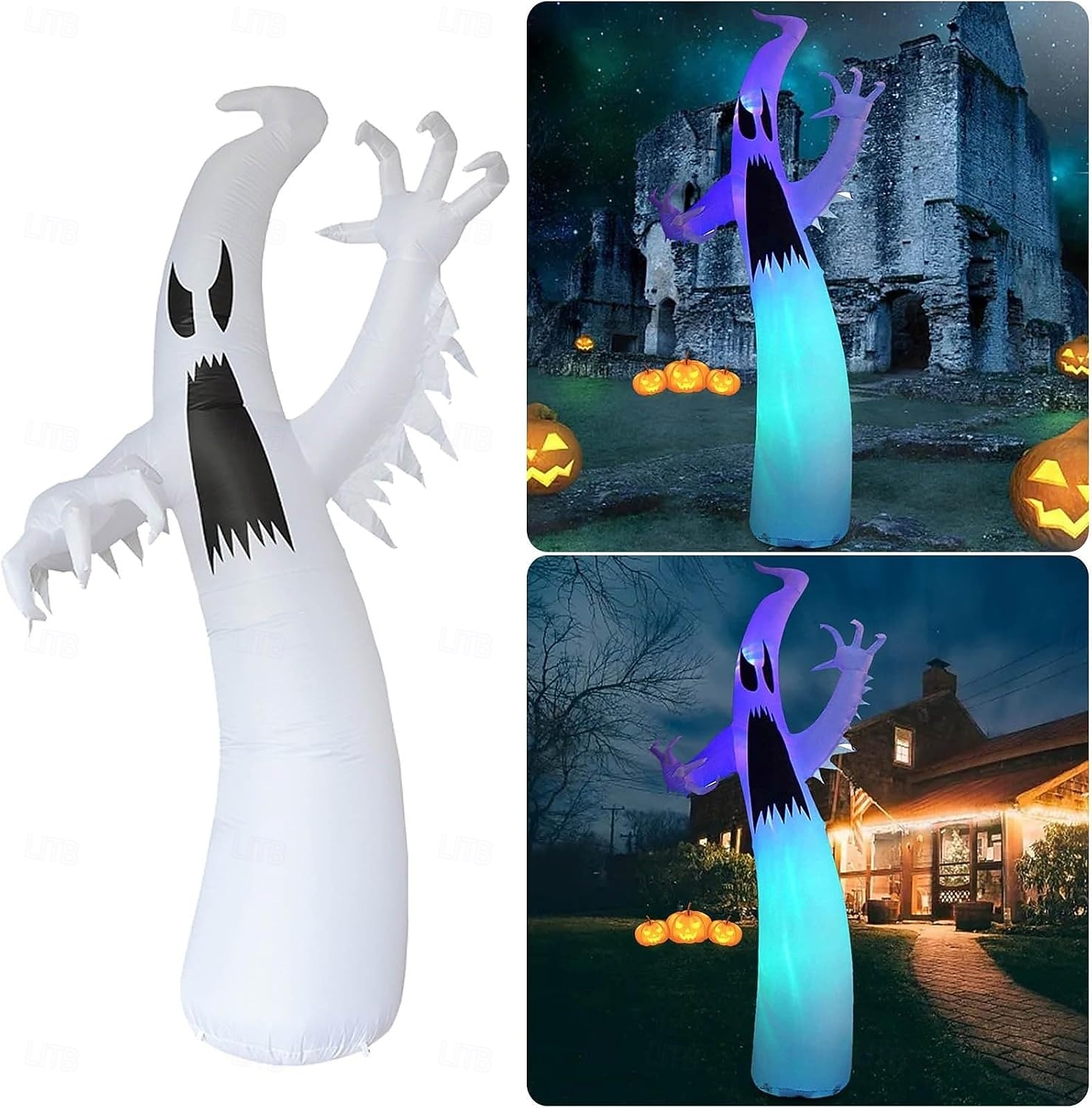 1 kpl puhallettava halloween-valo, 3,6 m, 12 jalkaa, kuohuviini, liekki, fantomi-ilmamalli, ulkopiha, nurmikko, puutarhajuhlat, halloween-kauhu ja outo koristevalo 2026 - $107.99 –P3
