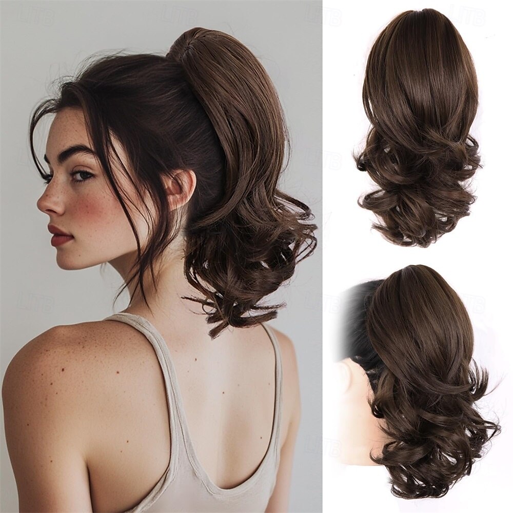 Extension de queue de cheval blonde de 14 pouces - extensions de cheveux ondulées en queue de cheval à pince, extensions de cheveux synthétiques, queue de cheval à clipser, queues de cheval pour de 2025 ? $11.49 –P5