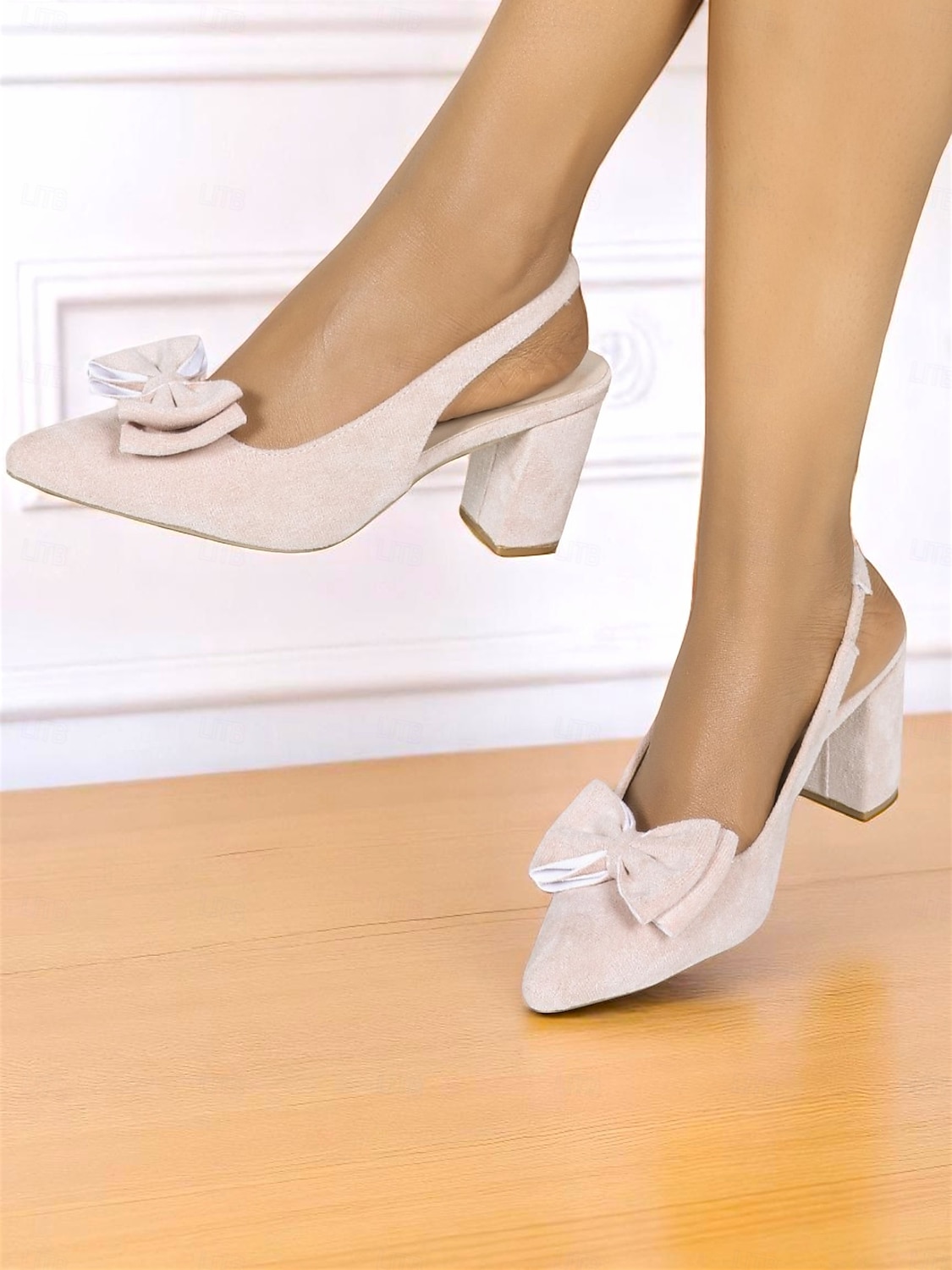 Women's Blush Pink Suede Slingback Heels - Pointed Toe Pumps with Bow Accent and Block Heel for Casual Dates and Everyday Elegance 2025 - $32.99 –P3