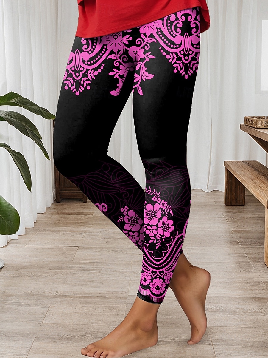 Femmes Leggings ancien Mode Style Ethnique Longueur complète Taille haute Graphique Formes Géométriques Impression Respirant Doux Élastique Occasionnel Quotidien Fête Blanche Bleu Vert Améthyste Ét de 2025 ? $19.99 –P4