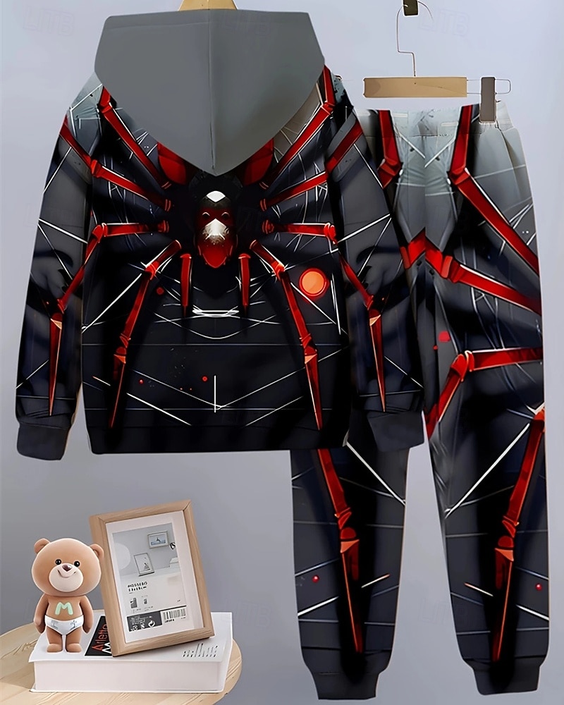 Chlapecké 3D SPIDER Sada mikiny a tepláků Sportovní oblek Teplákové soupravy Dlouhý rukáv Jaro Podzim Denní Základní Na běžné nošení Děti 4-12 let Kapuce Venkovní Dovolená Sport Na míru 2025 - $26.99 –P1