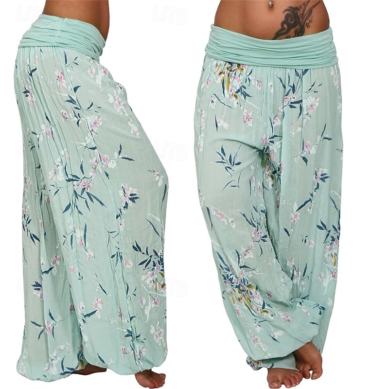 Dam Byxor Harem byxor Palazzo byxor Mode Boho Fullängd Medium Midja Mönster Elastisk midja Bekväm Microelastisk Gata Dagliga kläder Utekväll Vit Gul Ljusgrön Rosa Sommar Vår Normal 2025 - $19.99 –P11