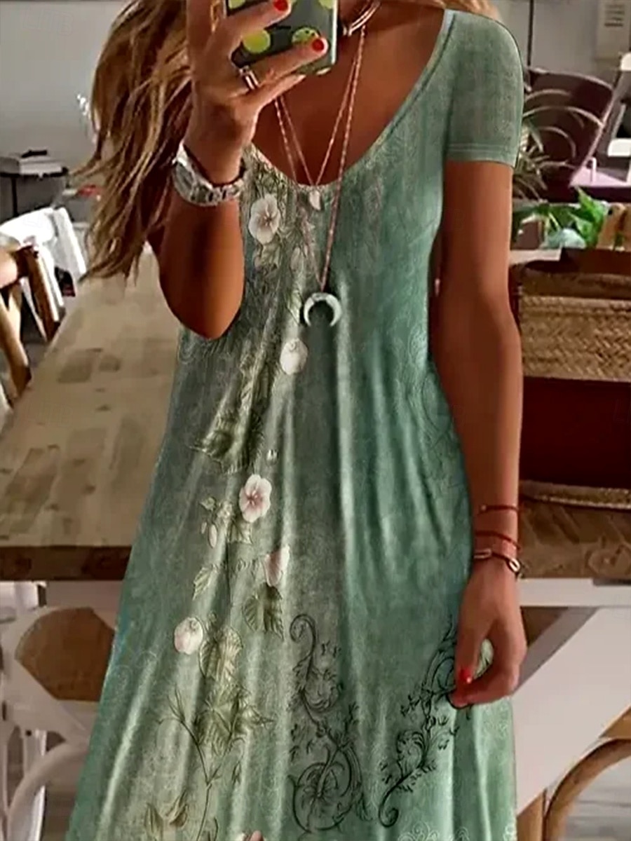 Damskie Sukienka maxi Codzienne sukienki Sukienka A line Letnie sukienki Elegancja Urlop Zabytkowe Regularny Kwiaty Graficzny W Tureckie Wzory Krótki rękaw Dekolt w kształcie litery U Jasnozielony 2025 - $30.99 –P5