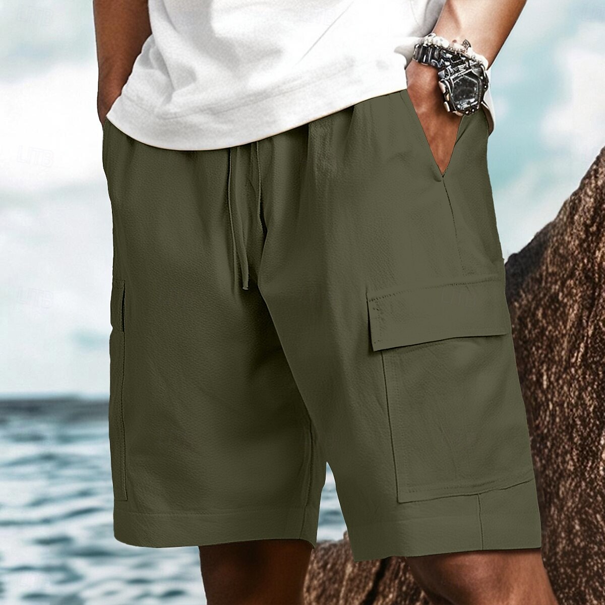 Per uomo Pantaloncini cargo Shorts Shorts di Lino Pantaloncini Estivi Shorts da Spiaggia Elastico in vita Coulisse Multi-tasche Semplice Lunghezza al ginocchio All'aperto Casuale Quotidiano Vacanza del 2025 a $22.99 –P6