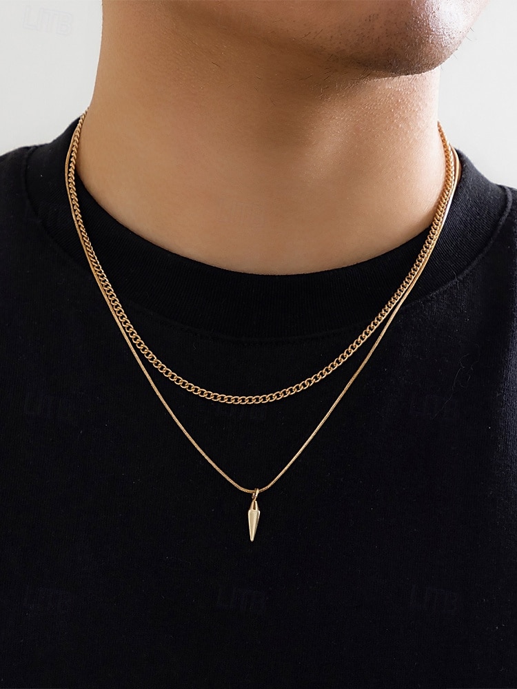 Pánský pozlacený dvouvrstvý přívěsek – minimalistický kubánský řetízek a přívěsek ve tvaru kulky pro streetwear, večírky i každodenní outfity 2025 - $11.99 –P1
