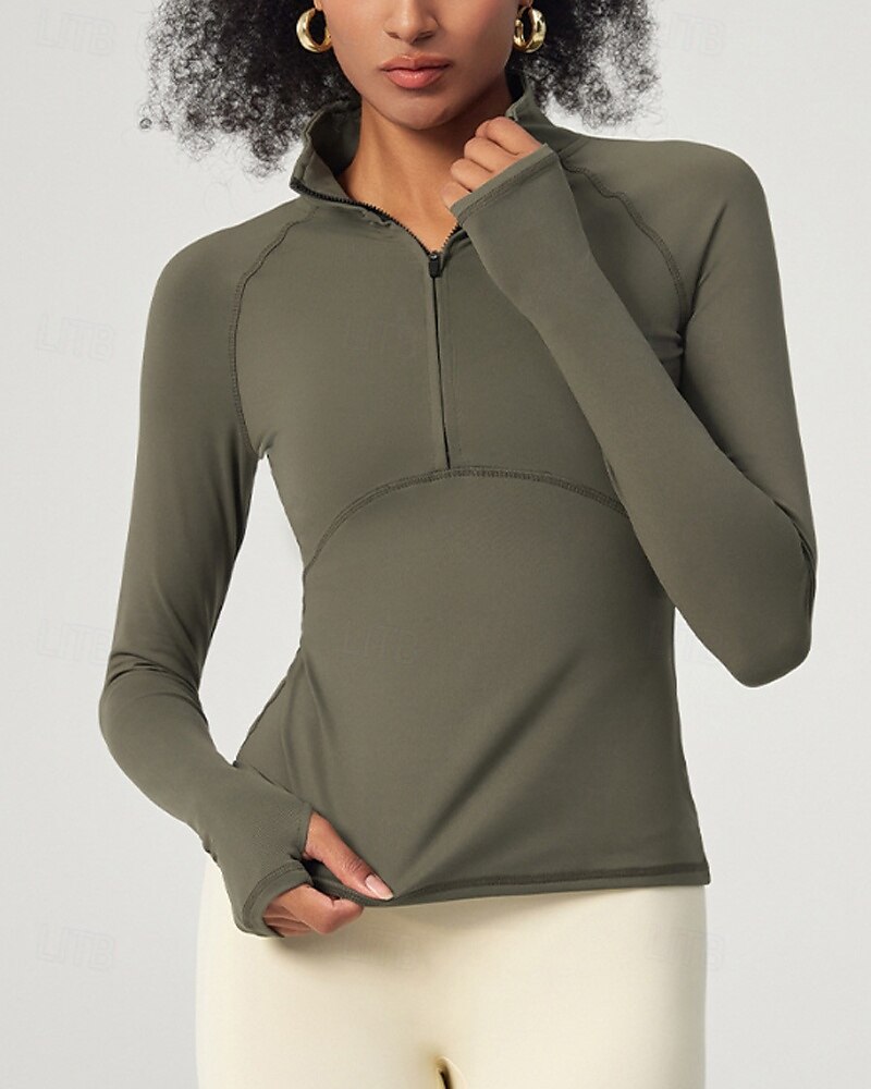 Dam T-shirt för jogging Fjärdedels blixtlås Pullover Långärmad Överdelar Fritids- Höst Andningsfunktion Snabb tork Lättvikt Tennis Golf Löpning Sportkläder Sportkläder Solid färg Svart Mörkgrön Grå 2025 - $28.99 –P4