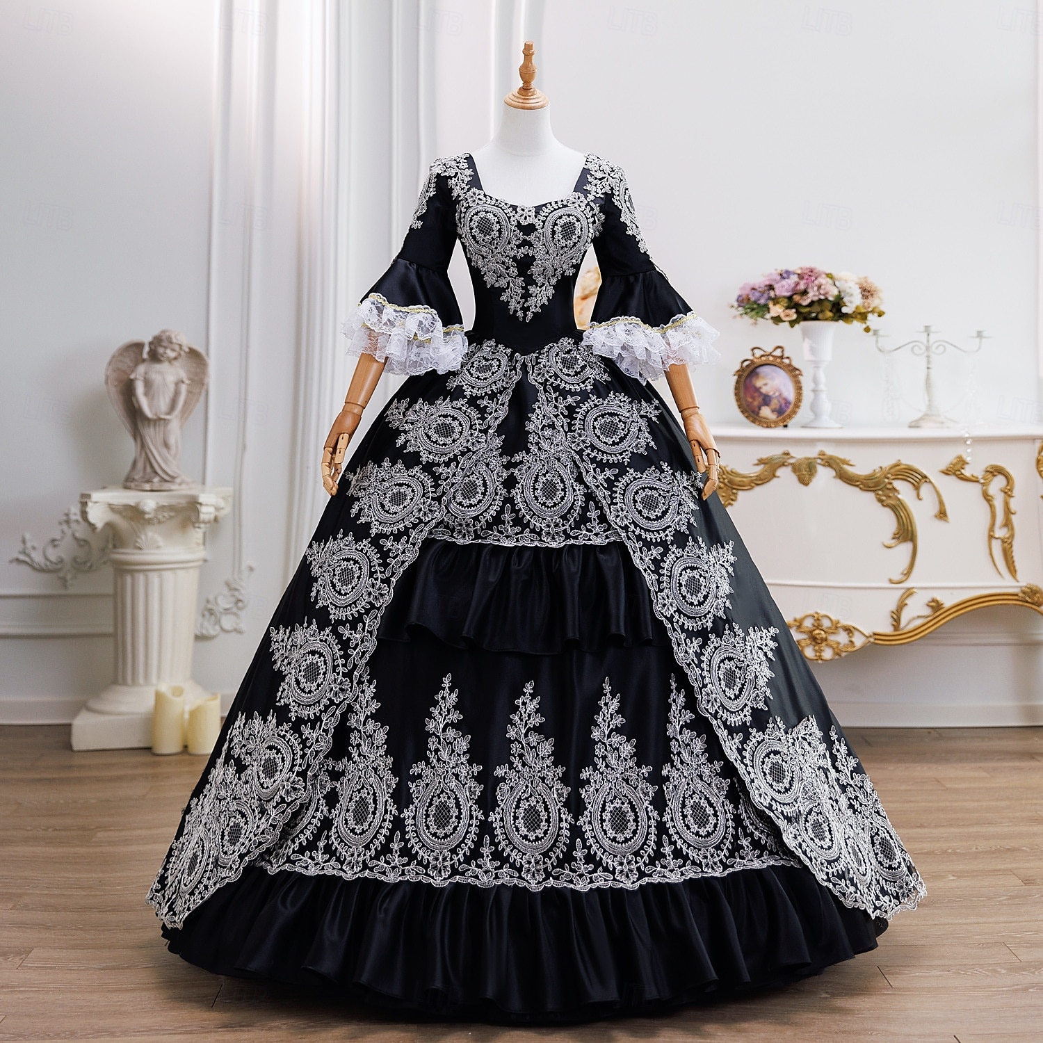 Vintage Rokoko Renaissance Maxi Kleid Normal Ein Hauch Prinzessin Braut Plissiert Gerüscht Prinzessin Rundhals Kostüm Damen Halloween Karneval Maskerade Leistung Party Halloween Erwachsene Ganzjahres 2025 - $193.99 –P4