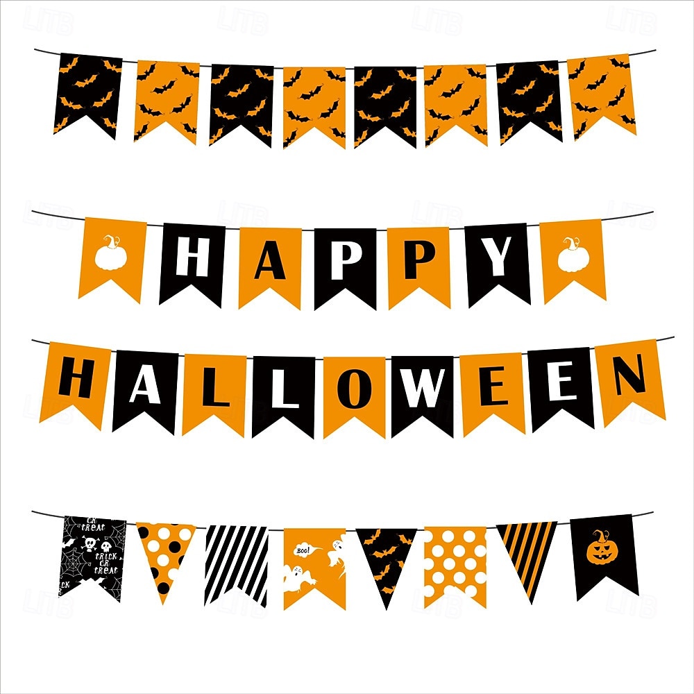 Banner de bandeirinhas de Halloween de 14x21/20x30 cm, decoração assustadora para festa de Halloween, banner de tecido durável com desenhos de fantasmas, abóboras e morcegos, decoração para pendurar em ambientes internos/externos para casa, escritório ou  de 2025 por $8.49 –P4